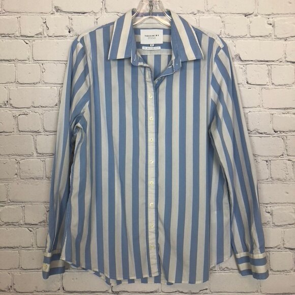 Rochelle Behrens The Shirt Boyfriend Shirt Size M Blue White Stripe - Picture 1 of 5